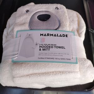 Marmalade Holiday Polar Bear 2 Piece Hoody Towel & Mitten Set
